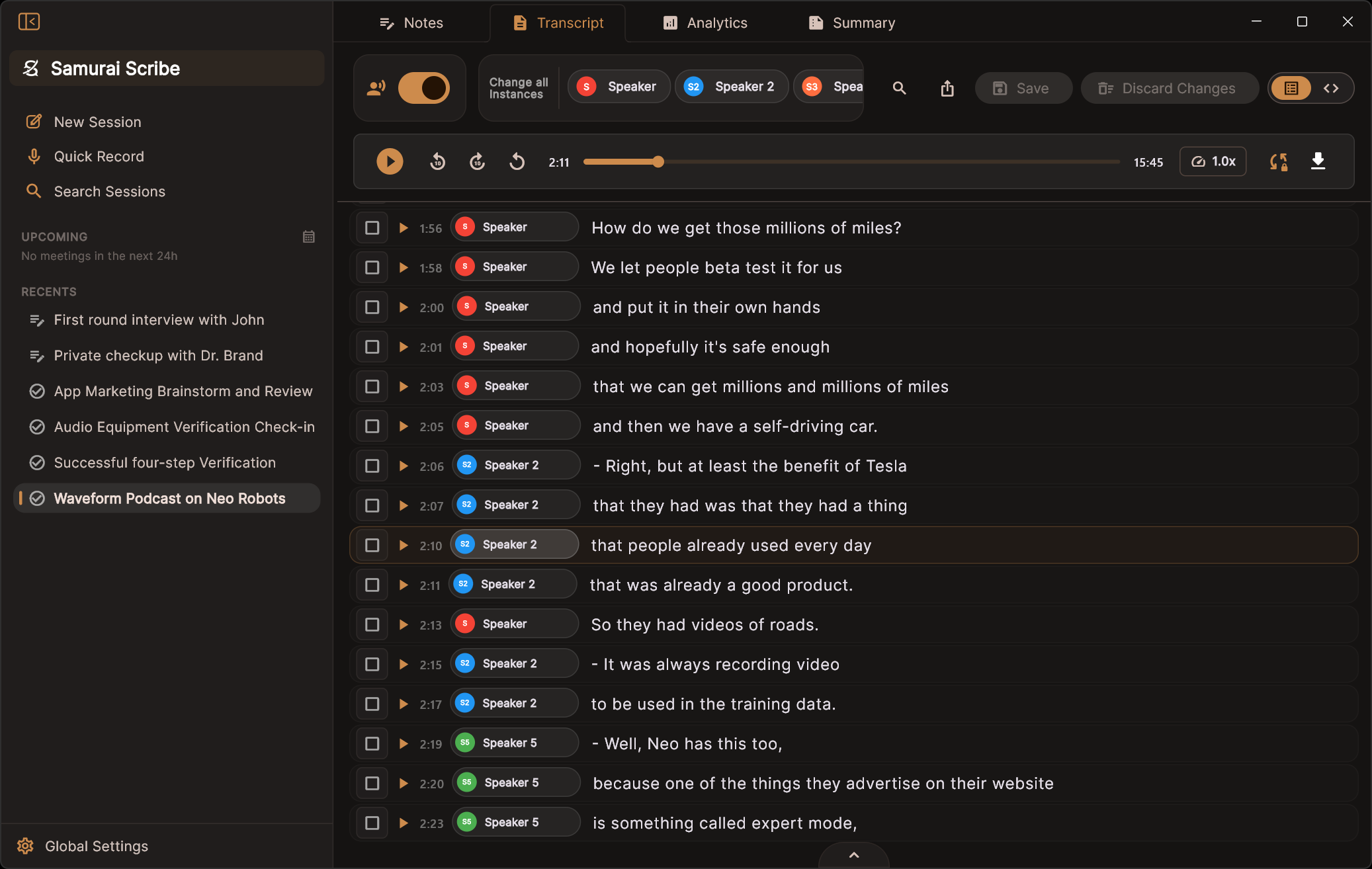 Samurai Scribe Transcript Tab